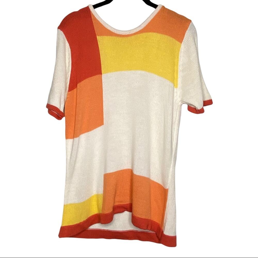 Vtg Y2K Bobbie Brooks Knit Color Block Short Sleeve Crewneck Sweater Size Medium